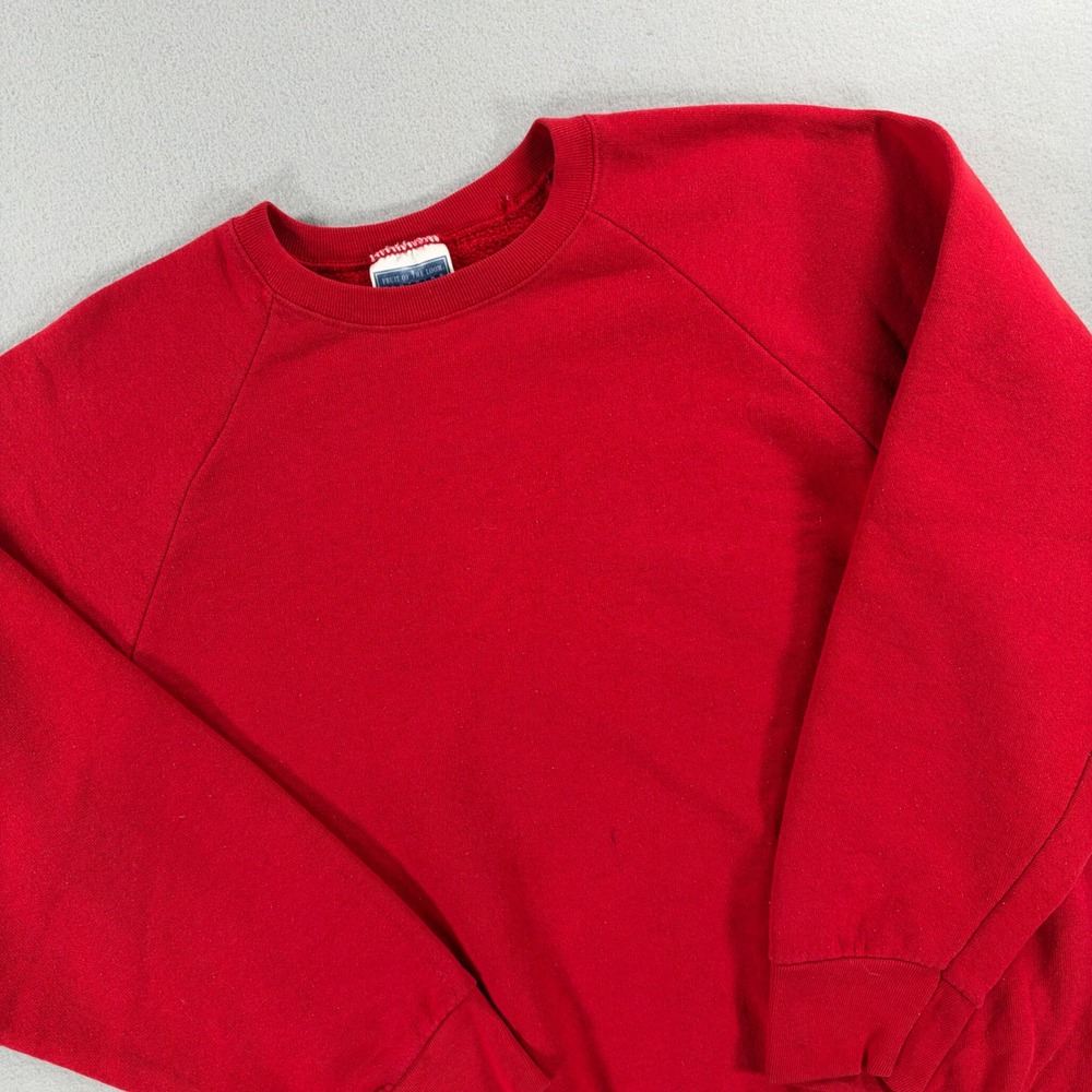 Vintage 90s Fruit of the Loom Blank Raglan Sweatshirt Large Red Made in Mexico